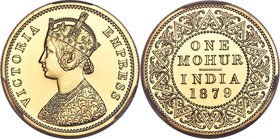 British India. Victoria gold Proof Restrike Mohur 1879-(b) PR65 PCGS, Bombay mint, KM496, Fr-1604a, S&W-6.7. An absolute gem, intensely reflective and...