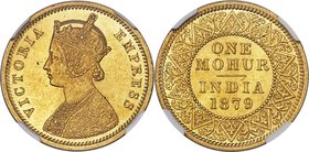 British India. Victoria gold Mohur 1879-c MS63 NGC, Calcutta mint, KM496, Prid-17, S&W-6.6. Mintage: 19,000. Of great importance to the series as a sc...