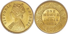 British India. Victoria gold Mohur 1884-(c) MS63 PCGS, Calcutta mint, KM496, Fr-1604. Satiny and lustrous with a sharp expression of detail throughout...
