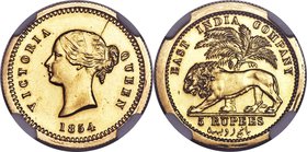 British India. Victoria 4-Piece Certified gold Proof Restrike Set 1854-(c) NGC, 1) 5 Rupees - PR63, KM-Pn17, S&W-3.26 2) 10 Rupees - PR63, KM-Pn19, S&...