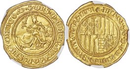 Naples & Sicily. Alfonso I of Aragon gold Ducato e mezzo (1-1/2 Ducats) ND (1442-1458) MS64 NGC, Fr-816, Bellesia-7 (R), MIR-52var (R2; legends). 5.28...