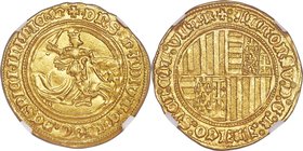 Naples & Sicily. Alfonso I of Aragon gold Ducato e mezzo (1-1/2 Ducats) ND (1442-1458) MS63 NGC, Fr-816, Biaggi-1662, MIR-53 (R2). 5.29gm. + • DnS • M...