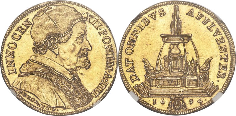 Papal States. Innocent XII gold Quadrupla (4 Scudi d'Oro) Anno IIII (1694) MS62+...