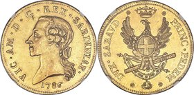 Sardinia. Vittorio Amedeo III gold 5 Doppie (Carlino) 1786 AU55 NGC, Turin mint, KM88, Fr-1118, Mont-283, MIR-979 (R4). 45.47gm. An extremely rare lar...