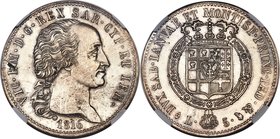 Sardinia. Vittorio Emanuele I 5 Lire 1816 (Eagle)-L MS65 NGC, Turin mint, KM113, Mont-24 (R2), MIR-1030a (R2). A show-stopping and in all respects mag...
