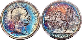 Vittorio Emanuele III Prova 5 Lire 1914-R MS64 NGC, Rome mint, KM-PR21. A scintillating near gem silver Pattern featuring the stately bust of Vittorio...