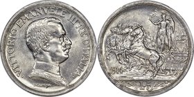 Vittorio Emanuele III 5 Lire 1914-R MS63 PCGS, Rome mint, KM56, Dav-144. Obv. Uniformed bust right. Rev. Minerva, holding branch and shield, standing ...