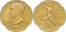 Vittorio Emanuele III gold Matte Proof 100 Lire 1925-R PR65 NGC, Rome mint, KM66, Fr-32, Pag-645. A Rare one-year commemorative issue, celebrating the...