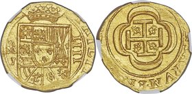 Philip V gold Cob 4 Escudos ND (1714-1720) Mo-J MS66 NGC, Mexico City mint, KM55.2. 13.45gm. Of the utmost achievable quality for the issue, with devi...