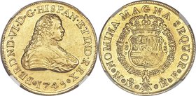 Ferdinand VI gold 8 Escudos 1749 Mo-MF MS61 NGC, Mexico City mint, KM150, Cal-36. In many respects an enviable offering, one which is marked by a warm...