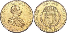 Charles III gold 8 Escudos 1760 Mo-MM AU53 NGC, Mexico City mint, KM153, Onza-740. Boldly struck with resulting strong relief to both Charles' bust an...