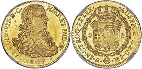 Ferdinand VII gold 8 Escudos 1809 Mo-HJ MS66 S NGC, Mexico City mint, KM160. The single finest graded of this type by far at either NGC or PCGS; indee...