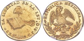 Republic gold 8 Escudos 1870 Do-CP MS65 NGC, Durango mint, KM383.3, Fr-68. The last date of production of the Durango Mint and a remarkable second gem...