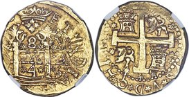 Philip V gold Cob "Stars in Field" 8 Escudos 1746 L-V AU58 NGC, Lima mint, KM38.3, Onza-346. Stars in field variety. The final date for this highly de...