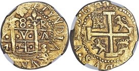 Ferdinand VI gold Cob 8 Escudos 1748 L-R MS61 NGC, Lima mint, KM47. A difficult type to obtain in Mint State. Centrally struck, the flan slightly tape...