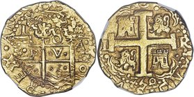 Ferdinand VI gold Cob 8 Escudos 1750 L-R AU58 NGC, Lima mint, KM47. Lightly worn in line with the grade, yet clearly bordering on Mint State. Bright b...