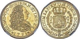Ferdinand VI gold 8 Escudos 1751 LM-J MS63 NGC, Lima mint, KM50, Onza-577. The single highest graded example of this type by NGC. Firmly choice, its c...