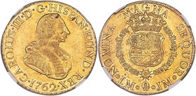 Charles III gold 8 Escudos 1762 LM-JM MS61 NGC, Lima mint, KM68, Onza-674, Fr-24. Featuring a sharp and expressive bust of Charles, this exciting 8 Es...