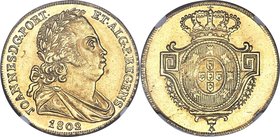 João Prince Regent gold 6400 Reis (Peça) 1802 MS61 NGC, Lisbon mint, KM332, Gomes-27.01. Struck as a one-year type in 1802. A combination of shimmerin...