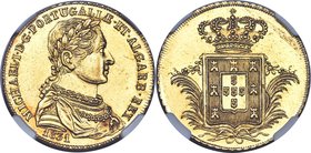 Miguel I gold 3200 Reis (1/2 Peça) 1831 MS62 NGC, Lisbon mint, KM396, Fr-139. Given its exceptionally low mintage of only 225 examples for 1831, this ...