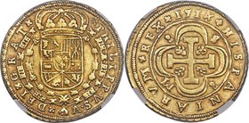 Philip V gold 8 Escudos 1714 S-M AU55 NGC, Seville mint, KM260. Pleasing, struck with a slightly aged obverse die. Touched with a slight copper tone t...