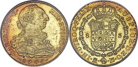 Charles III gold 8 Escudos 1775 M-PJ MS63 NGC, Madrid mint, KM409.1. Rich golden luster strikes the eye that beholds this gleaming specimen, which dis...