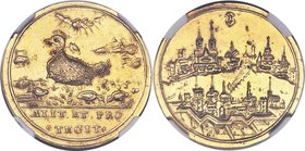 Basel. City gold Medallic "Clucking Hen" 3 Ducat ND (c. 1620-1650) AU53 NGC, KM-Unl., Fr-78 (Rare), HMZ-Unl., SM-1166. 10.02gm. By Stefan Heinrich. An...
