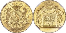 Bern. City gold 4 Ducat ND (c. 1710) MS61 NGC, KM78.1 or KM109.1 (same dies), Fr-153 (same), Divo-463e, HMZ-2-209a. 13.77gm. An emblematic and seldom ...