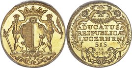 Lucerne. Canton gold 2 Ducat 1741 UNC Details (Cleaned) PCGS, KM63, Fr-322, HMZ-2646b. An exquisite, scarcely offered and beautiful multiple Ducat, ex...