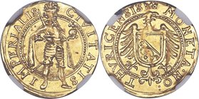 Zurich. Canton gold 1/2 Ducat ND (c. 1600) MS63 NGC, KM20, Fr-436, HMZ-2-1138c. 1.72gm. A remarkably unattainable 1/2 Ducat struck from Ducat dies in ...