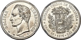 Republic Venezolano 1876-A MS61 NGC, Paris mint, KM-Y16. One of only a few examples of this conditionally scarce type to have sold on auction in uncir...