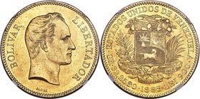 Republic gold 100 Bolivares 1888 MS62 NGC, Caracas mint, KM-Y34, Fr-2. Mintage: 32,000. This large-sized high-denomination gold coin is the single fin...