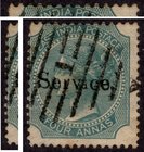 Rare and Excellent condition Service Overprint on Victoria's 1866 stamp of Four Annas.