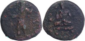 Copper Tetradrachma Coin of Kanishka I of Kushan Dynasty of Buddha type.