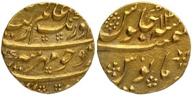 Gold Mohur Coin of Aurangazeb Alamgir of Surat Mint.