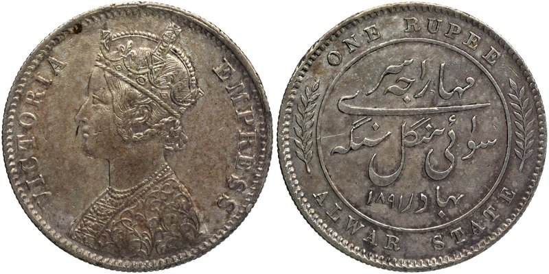 Indian Princely States
Alwar State
Rupee 01
Silver One Rupee Coin of Mangal S...