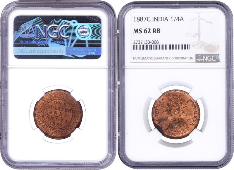 British India
Anna 1/4 
Anna 1/4
Copper One Quarter Anna Coin of Victoria Emp...