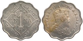 Copper Nickel One Anna Coin of King Edward VII of Bombay Mint of 1907.