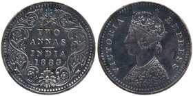 Silver Two Annas Coin of Victoria Empress of Bombay Mint of 1883.