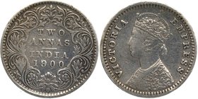 Silver Two Annas Coin of Victoria Empress of Bombay Mint of 1900.