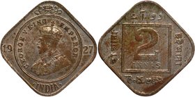 Copper Nickel Two Annas Coin of King George V of Calcutta Mint of 1927.