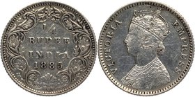 Silver Quarter Rupee Coin of Victoria Empress of Bombay Mint of 1885.