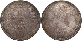 Silver Quarter Rupee Coin of Victoria Empress of Calcutta Mint of 1885.