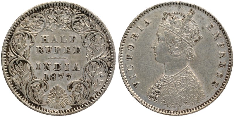 British India
Rupee 1/2 
Rupee 1/2
Silver Half Rupee Coin of Victoria Empress...