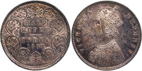 Silver Half Rupee Coin of Victoria Empress of Calcutta Mint of 1882.