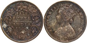 Silver Half Rupee MULE Coin of Victoria Empress of Bombay Mint of 1884.