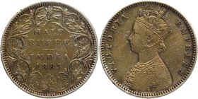 Silver Half Rupee MULE Coin of Victoria Empress of Bombay Mint of 1885.
