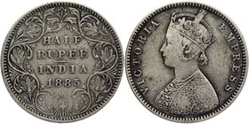 Silver Half Rupee Coin of Victoria Empress of Bombay Mint of 1885.