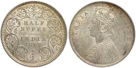 Silver Half Rupee Coin of Victoria Empress of Calcutta Mint of 1887.