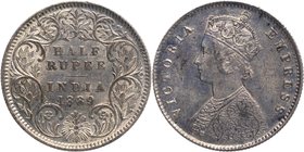 Silver Half Rupee Coin of Victoria Empress of Calcutta Mint of 1889.
